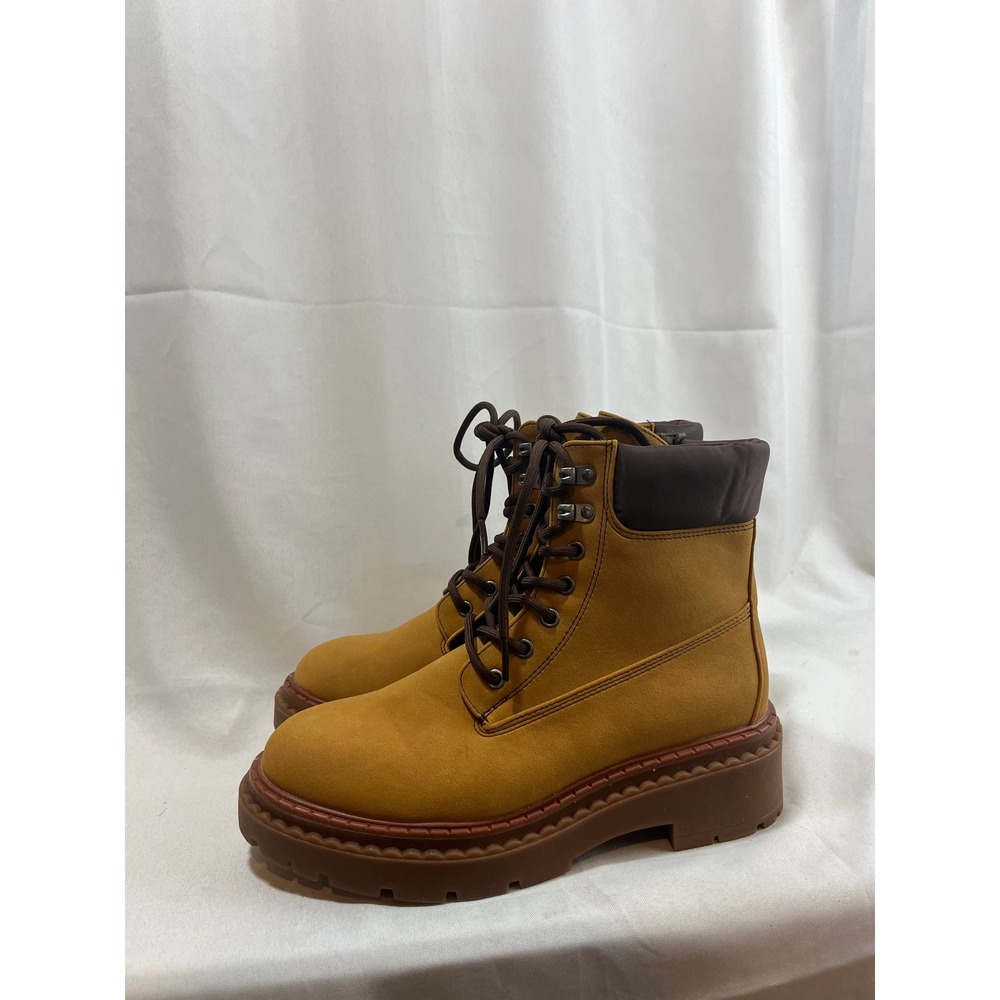 Wild Fable Womens Wheat Tan Lace Up Combat Boots Side Zip Lug Sole Size 9 NEW